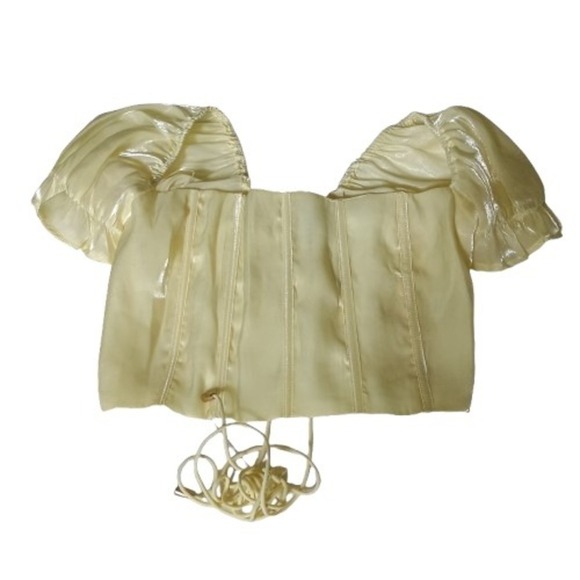 Mad For Love Tops - Mad For Love Corset Top Puff Sleeve Cream Lace Up Crop Top Butter Yellow  Size L